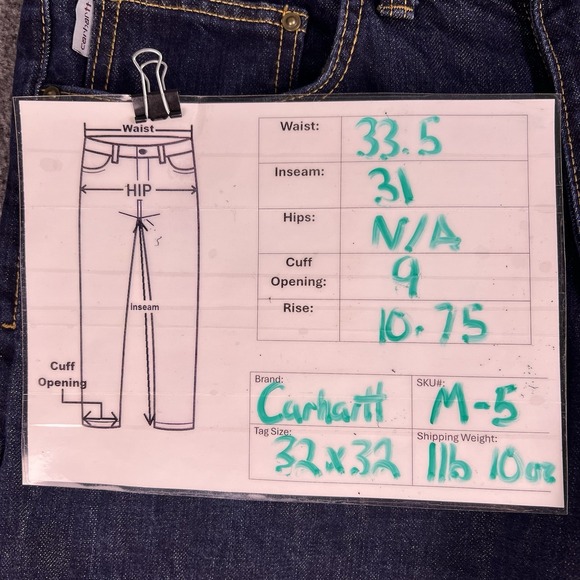 Carhartt Jeans Mens 32x32 Dark Blue Relaxed Straight Fit Cotton Denim Fit33.5x31 - Picture 3 of 15